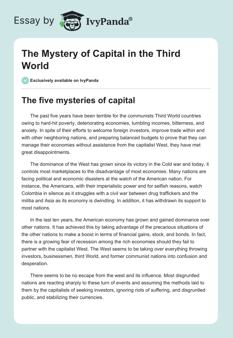 The Mystery of Capital in the Third World. Page 1
