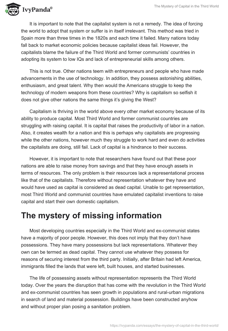 The Mystery of Capital in the Third World. Page 2
