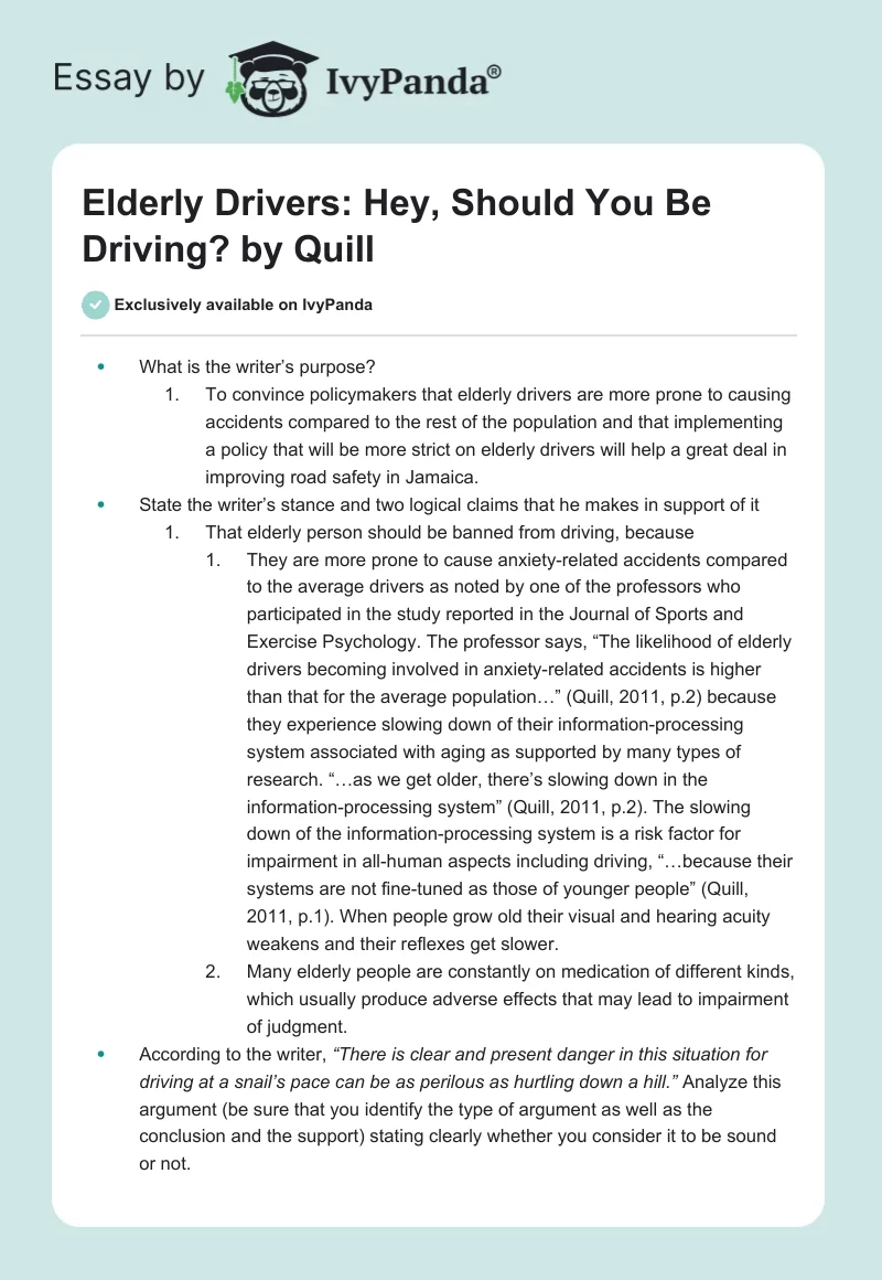 Elderly Drivers: "Hey, Should You Be Driving?" by Quill. Page 1
