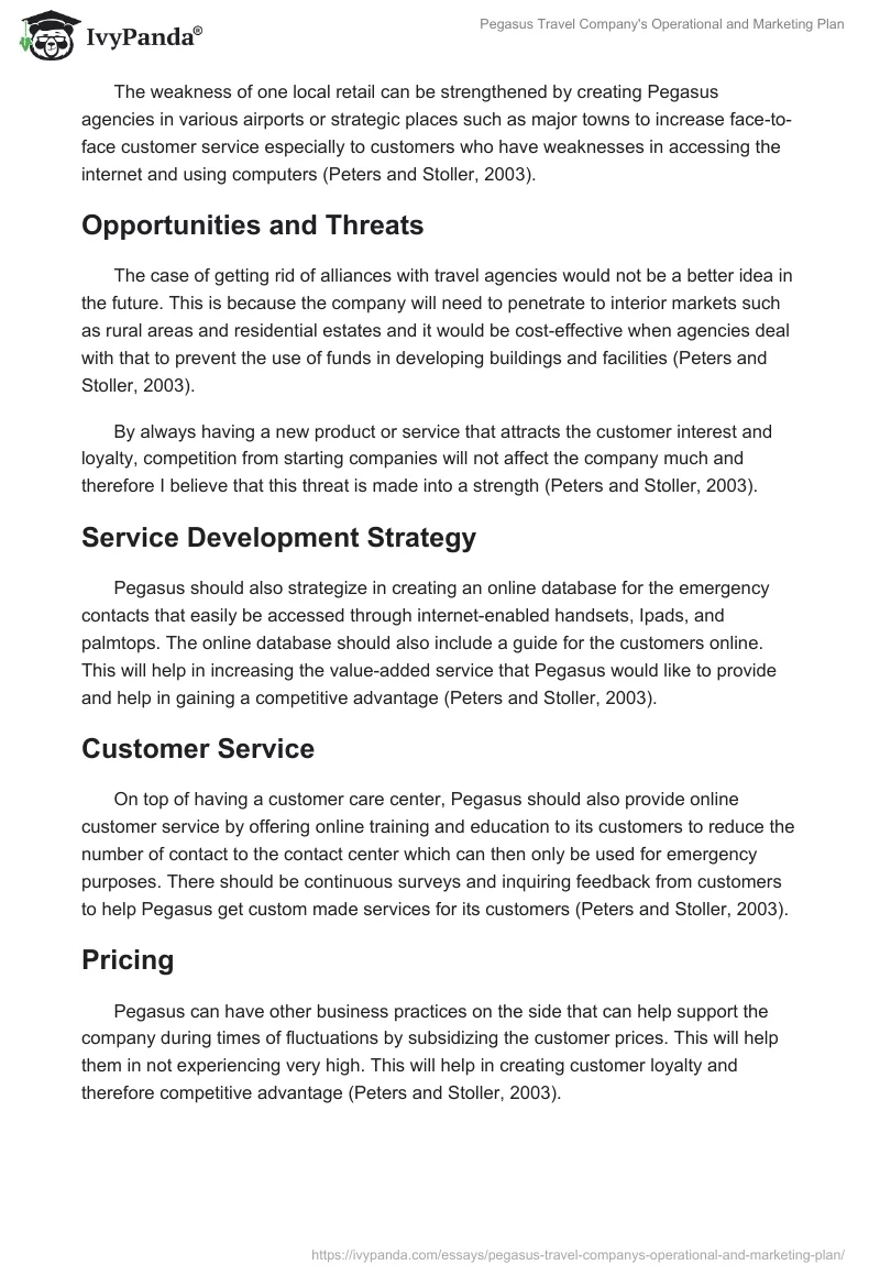 Pegasus Travel Company's Operational and Marketing Plan. Page 3