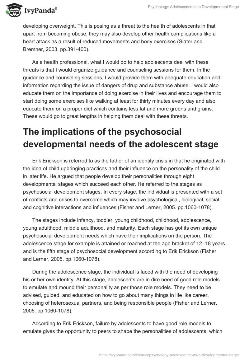 Psychology: Adolescence as a Developmental Stage. Page 2