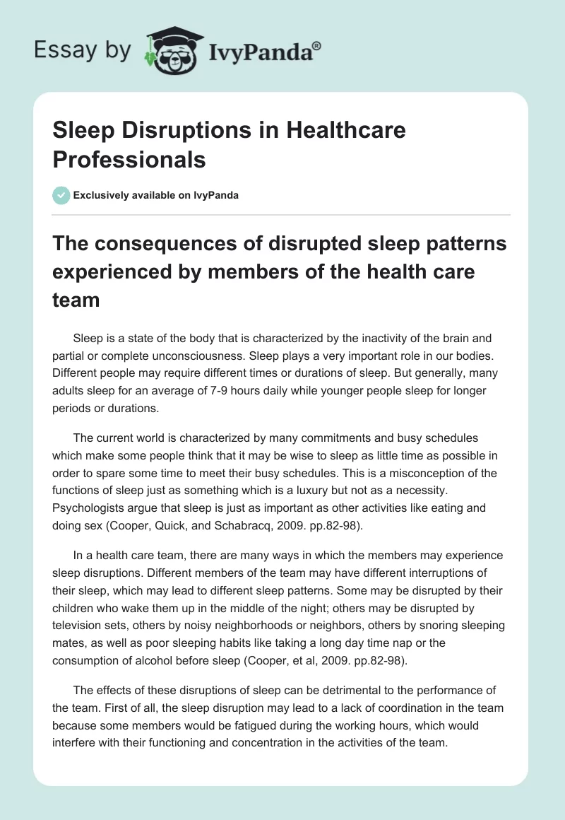 Sleep Disruptions in Healthcare Professionals. Page 1