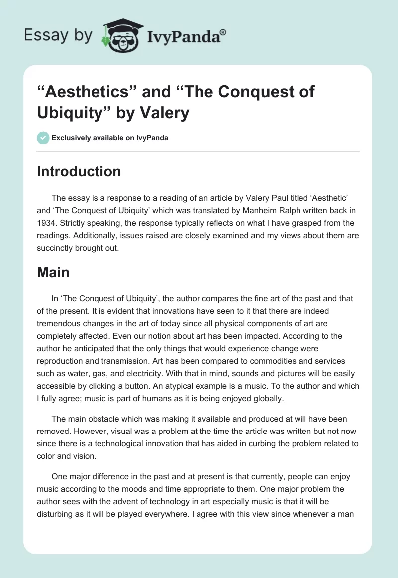 “Aesthetics” and “The Conquest of Ubiquity” by Valery. Page 1