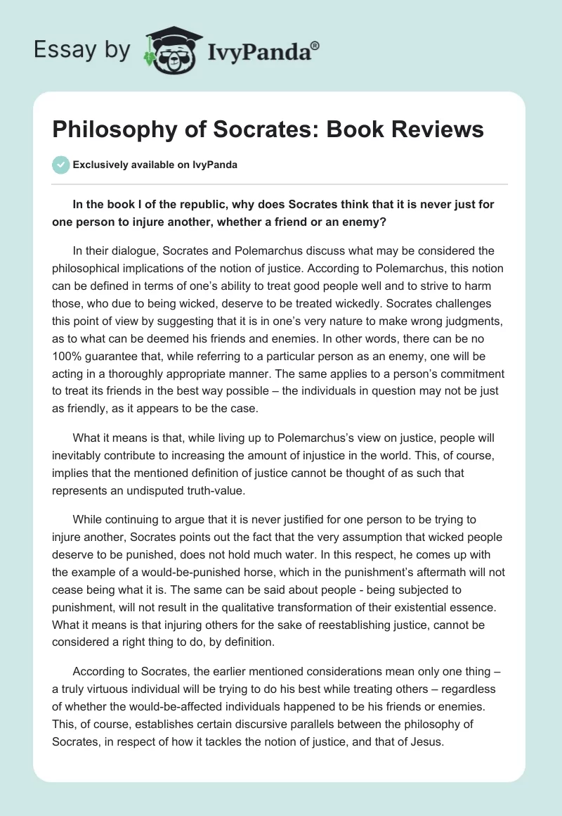 Philosophy of Socrates: Book Reviews. Page 1