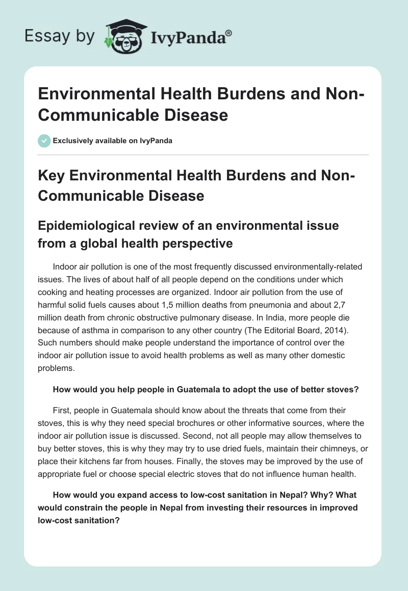 Environmental Health Burdens and Non-Communicable Disease. Page 1