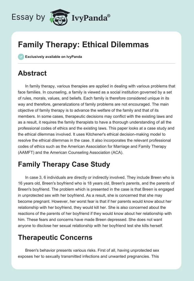 Family Therapy: Ethical Dilemmas. Page 1