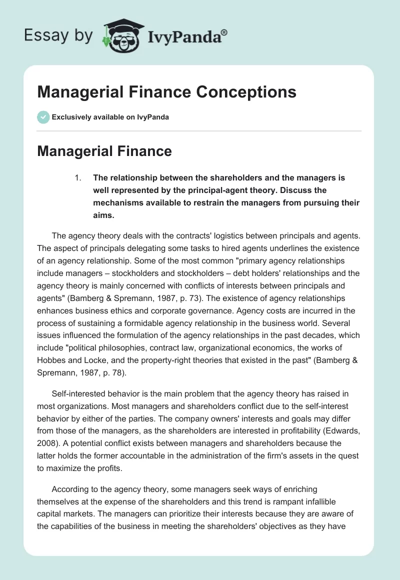 Managerial Finance Conceptions. Page 1