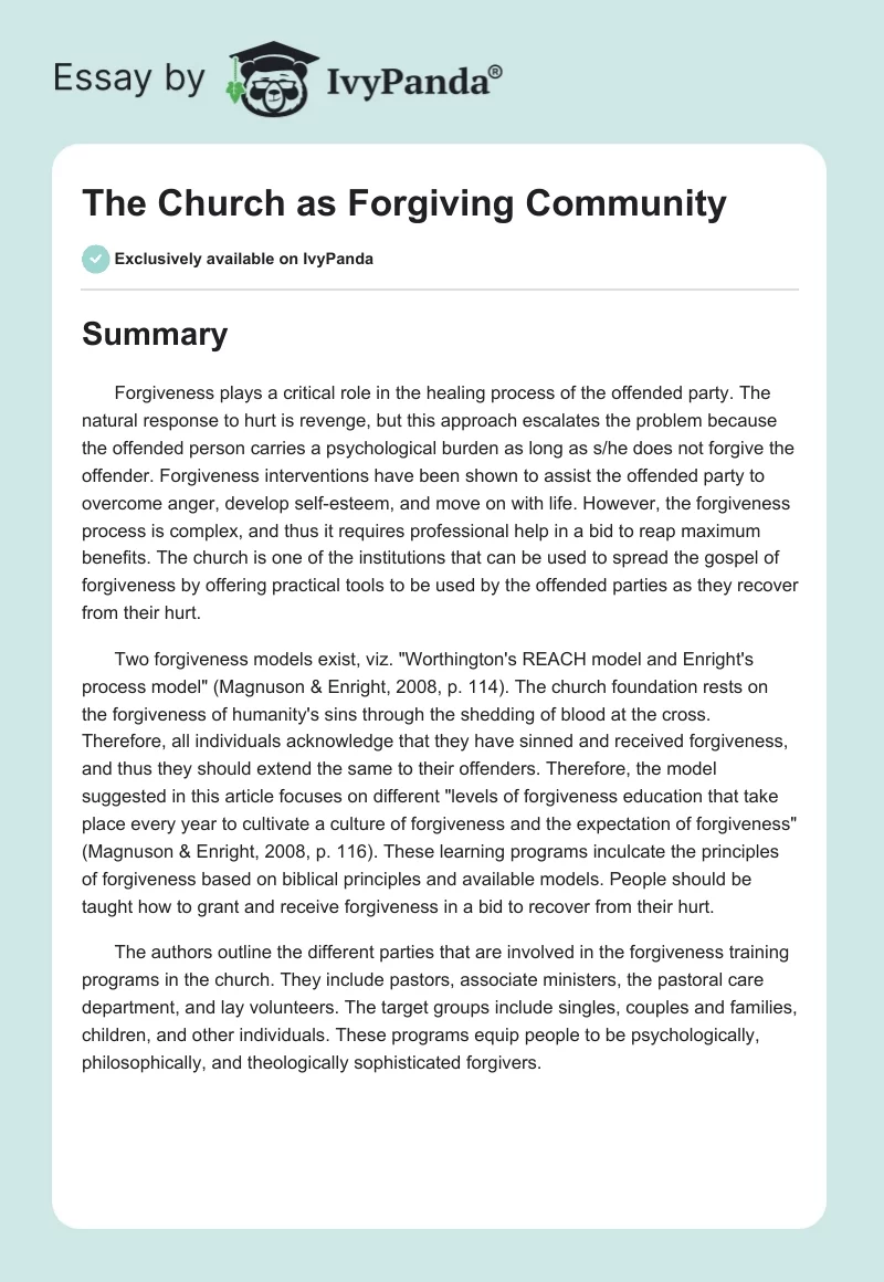 The Church as Forgiving Community. Page 1