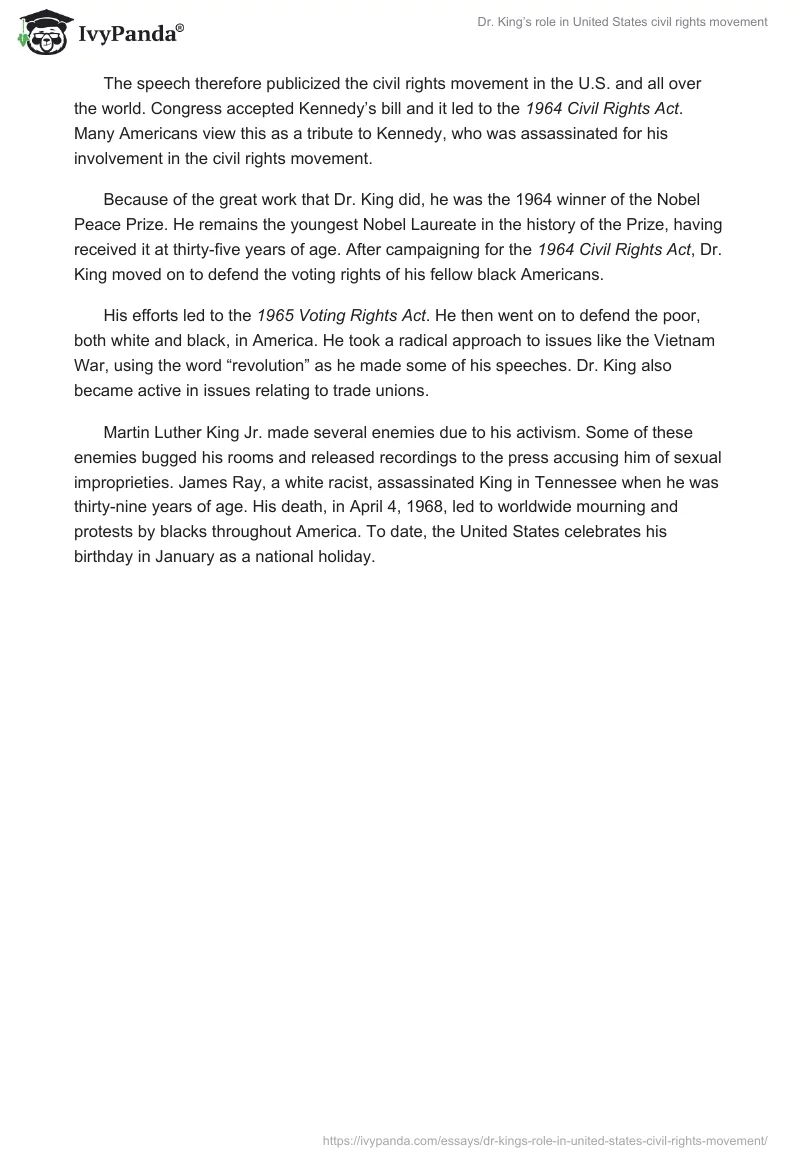 Dr. King’s Role in United States Civil Rights Movement. Page 2