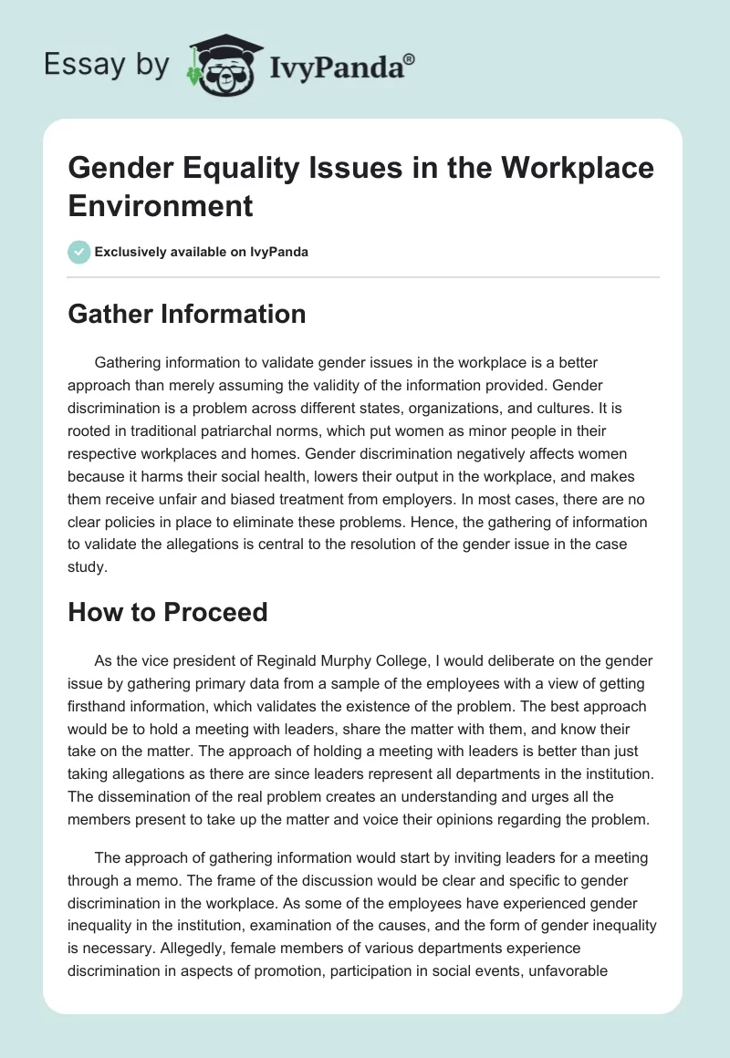 Gender Equality Issues in the Workplace Environment. Page 1