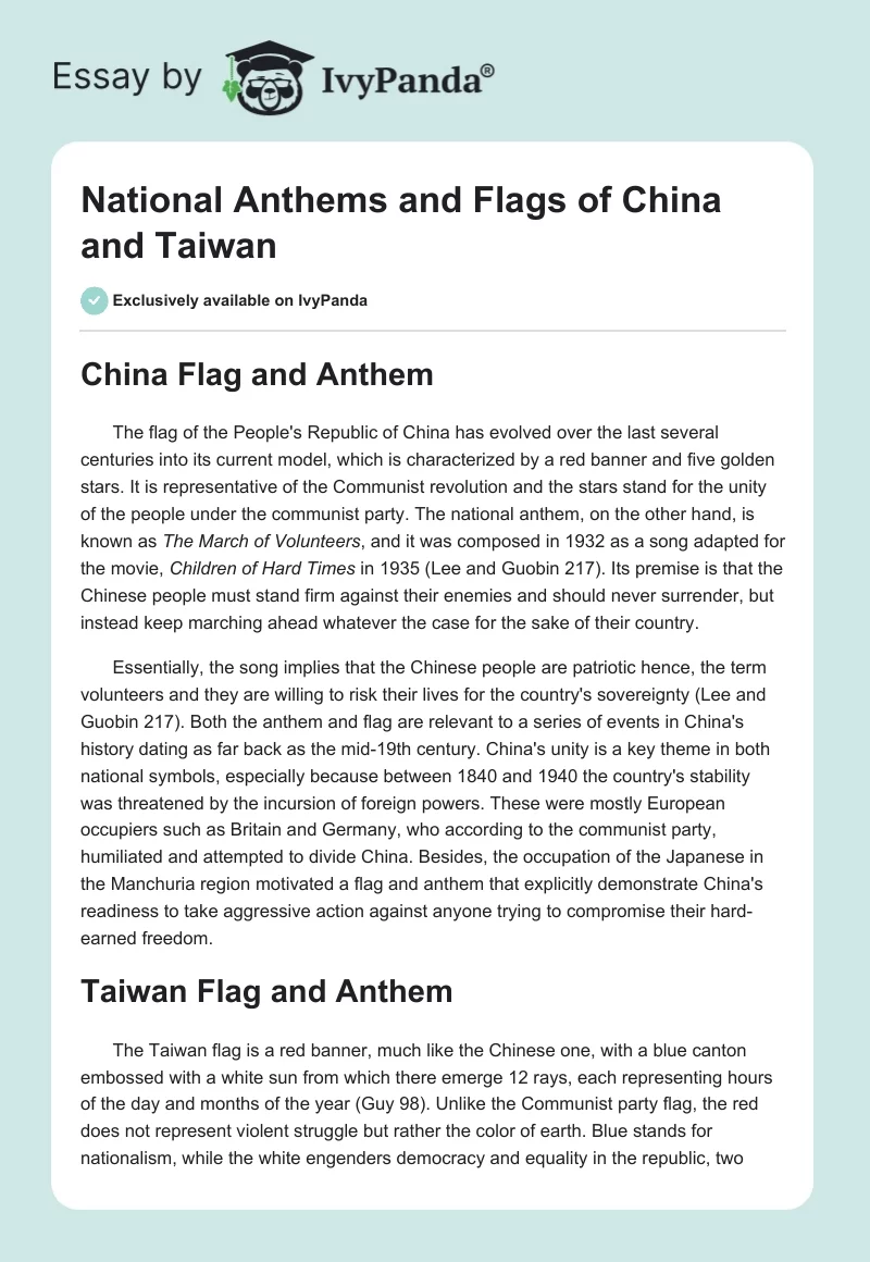 National Anthems and Flags of China and Taiwan. Page 1