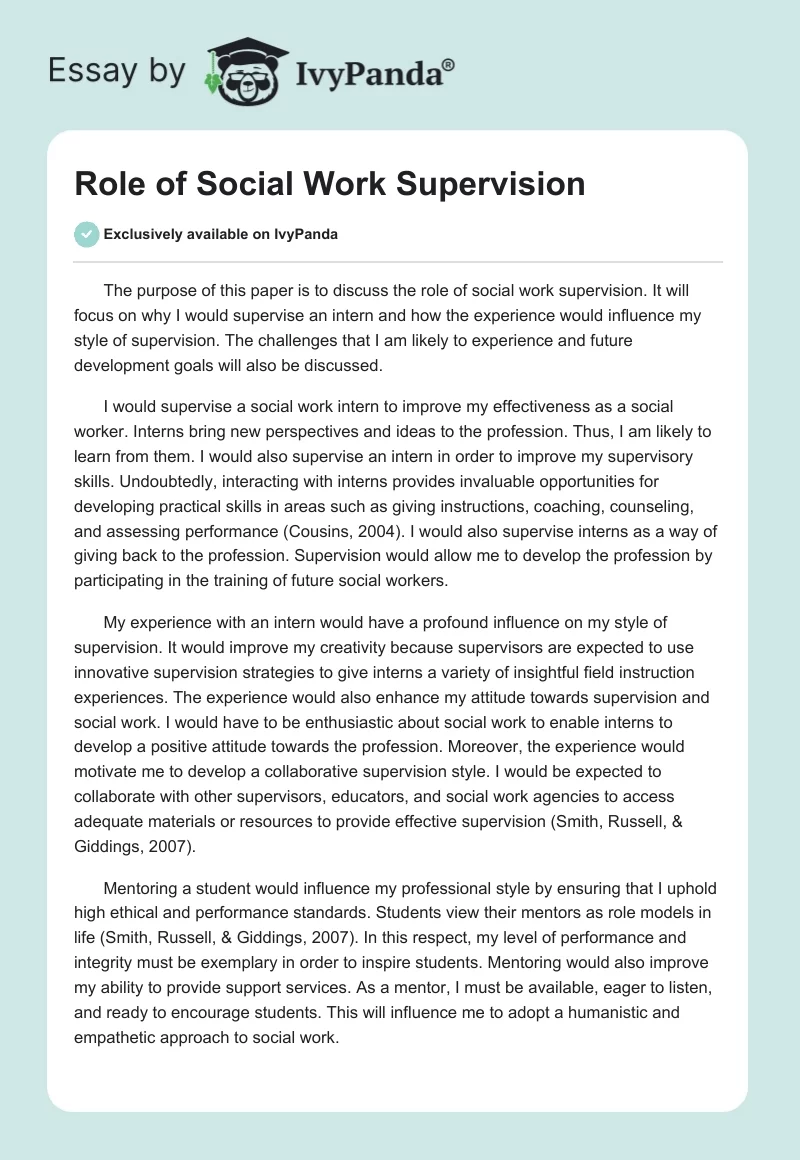 Role of Social Work Supervision. Page 1