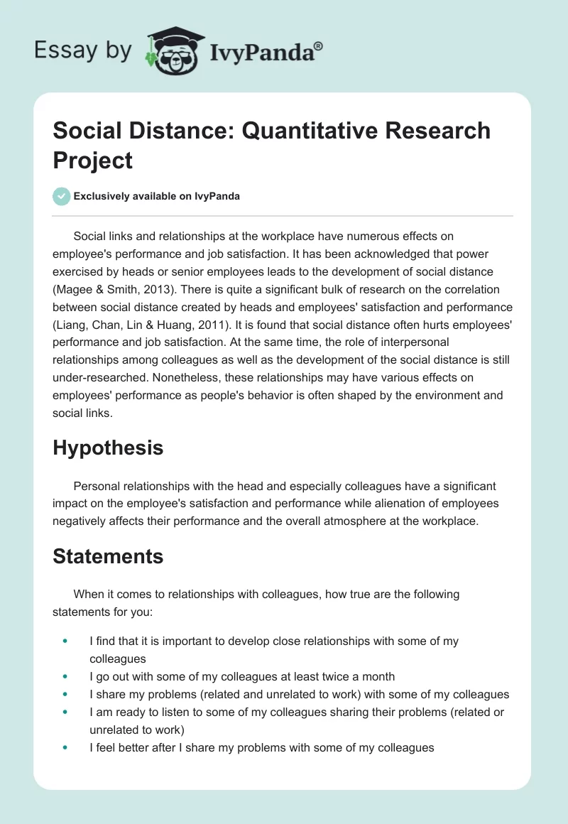 Social Distance: Quantitative Research Project. Page 1