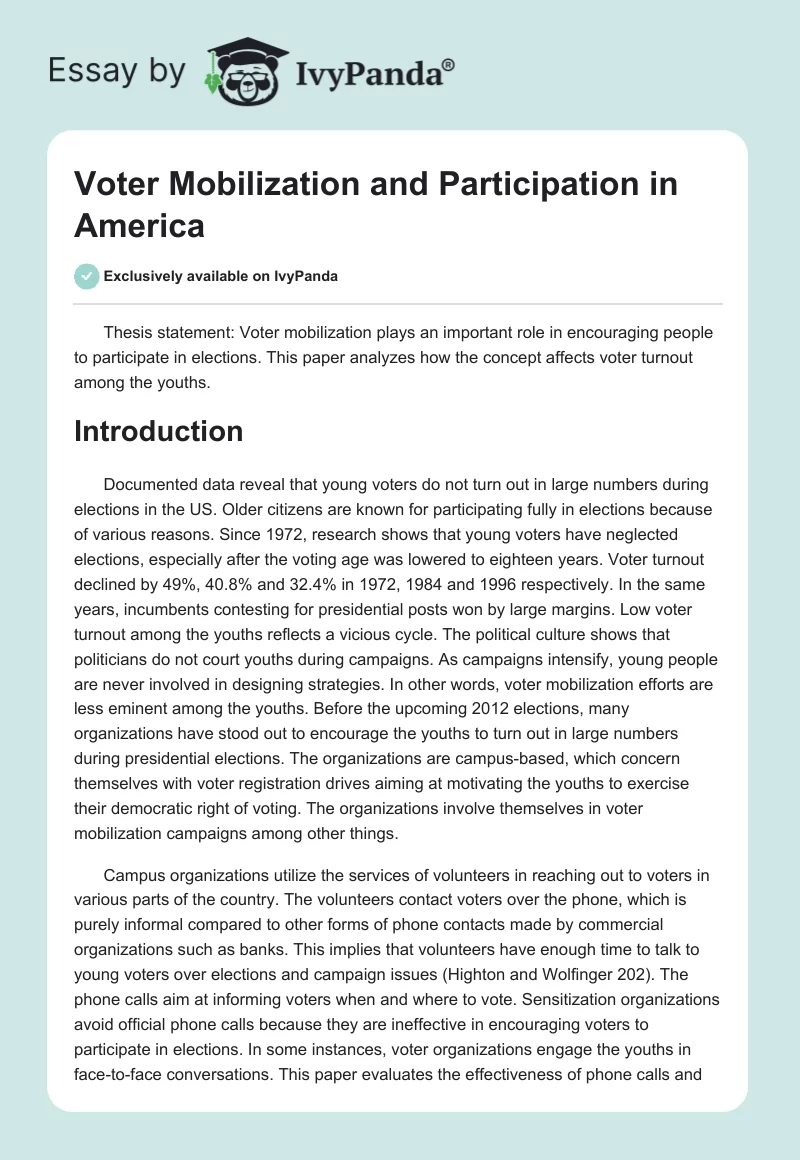 Voter Mobilization and Participation in America. Page 1