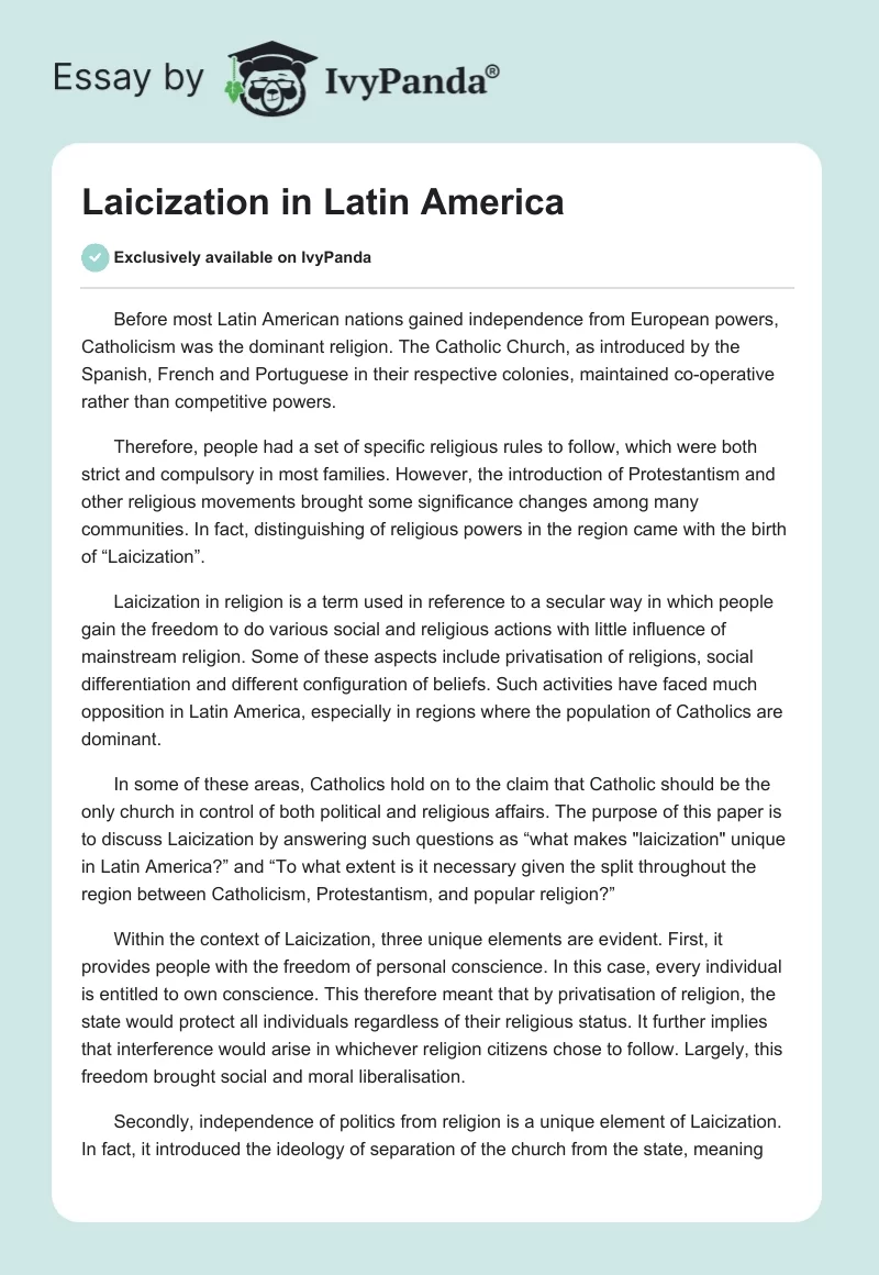 Laicization in Latin America. Page 1