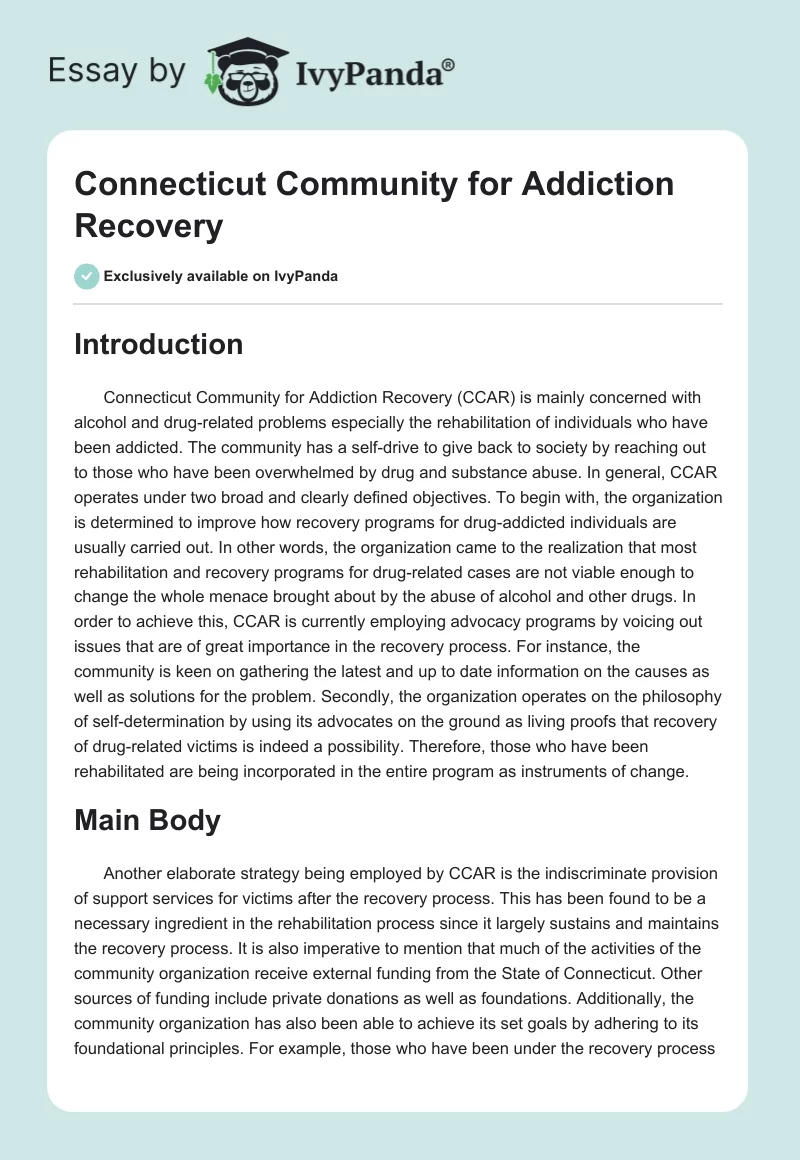 Connecticut Community for Addiction Recovery. Page 1