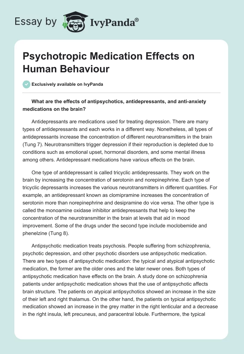 Psychotropic Medication Effects on Human Behaviour. Page 1