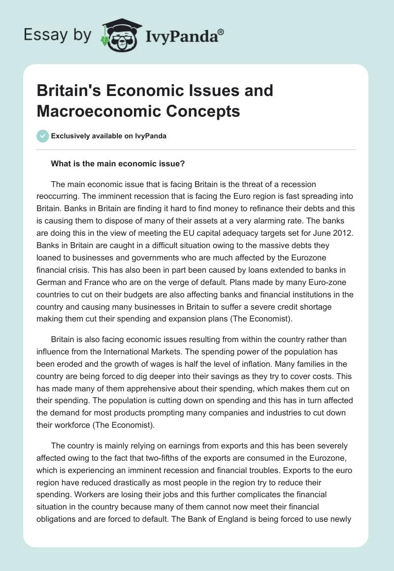 Britain's Economic Issues and Macroeconomic Concepts. Page 1