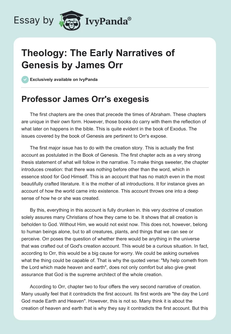 Theology: "The Early Narratives of Genesis" by James Orr. Page 1