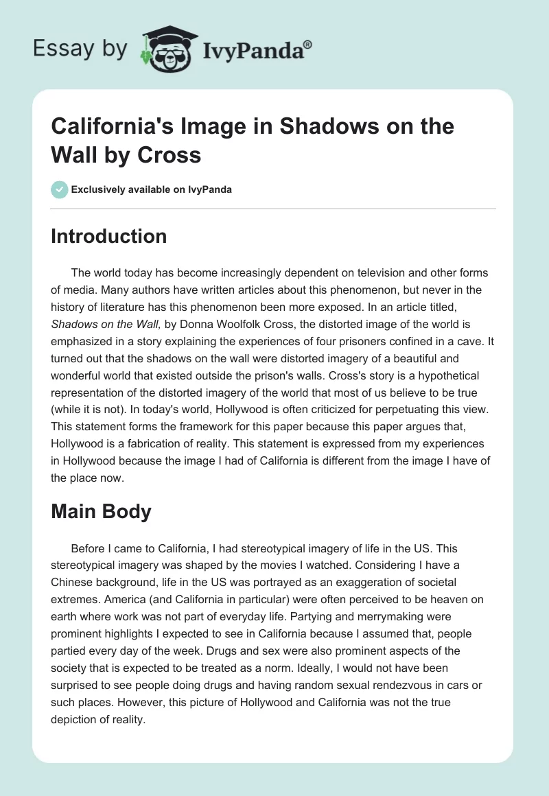 California's Image in "Shadows on the Wall" by Cross. Page 1