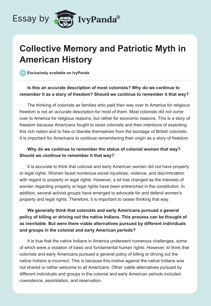 Collective Memory and Patriotic Myth in American History. Page 1