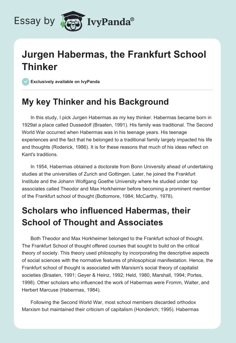Jurgen Habermas, the Frankfurt School Thinker. Page 1