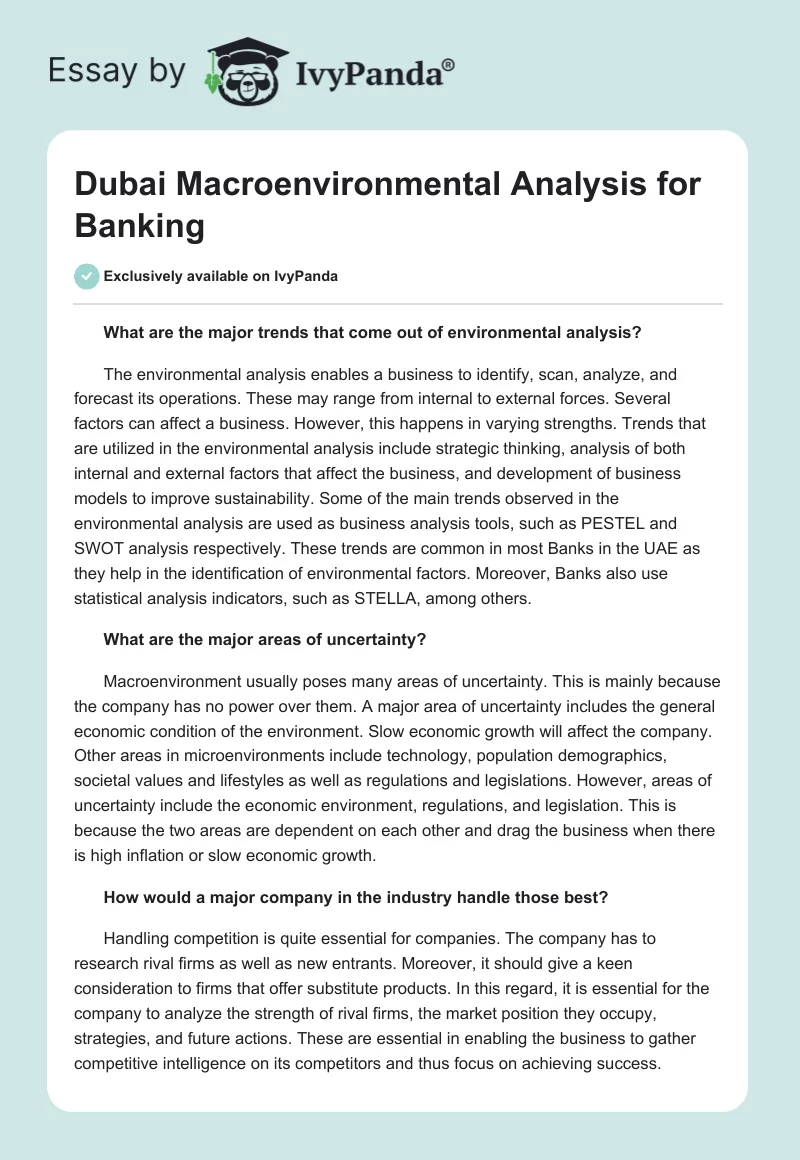 Dubai Macroenvironmental Analysis for Banking. Page 1