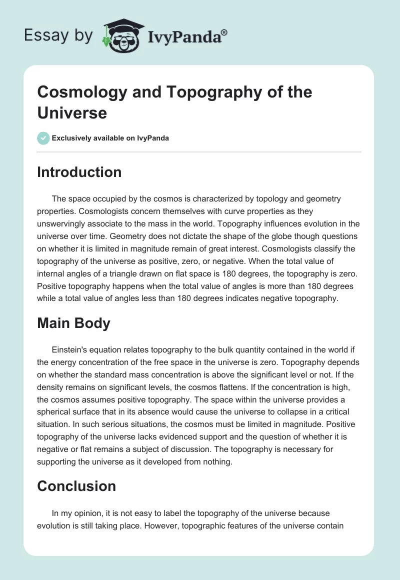 Cosmology and Topography of the Universe. Page 1