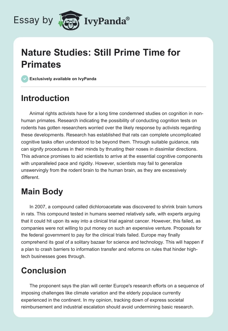 Nature Studies: Still Prime Time for Primates. Page 1