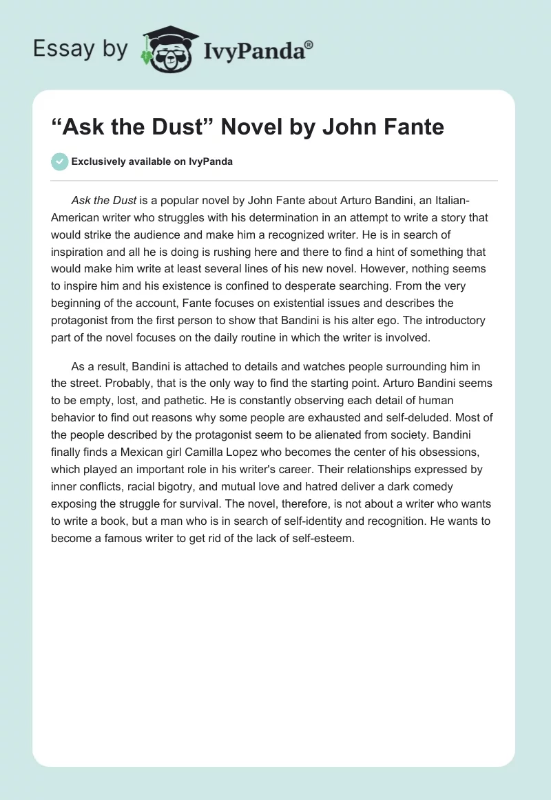 “Ask the Dust” Novel by John Fante. Page 1