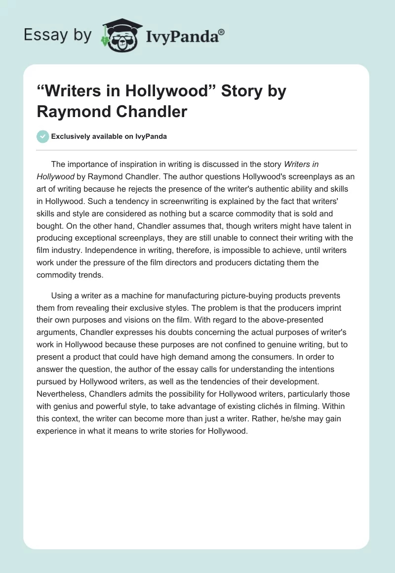 “Writers in Hollywood” Story by Raymond Chandler. Page 1