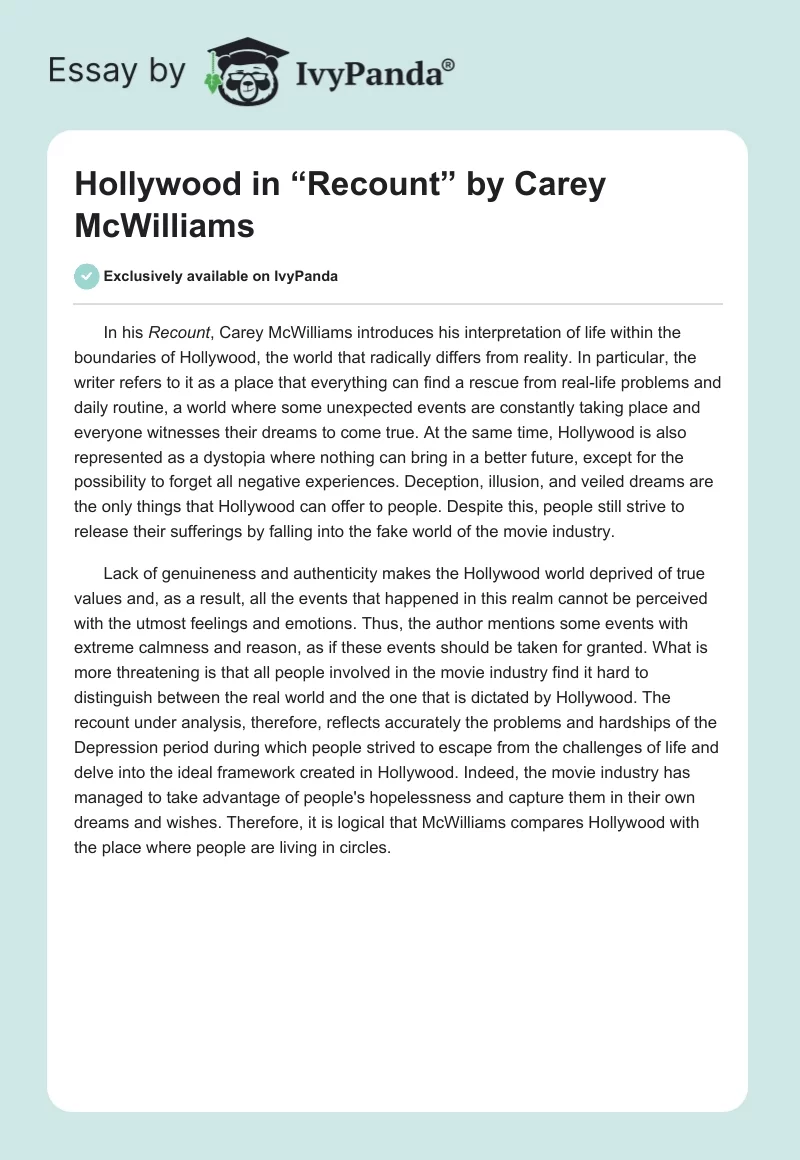 Hollywood in “Recount” by Carey McWilliams. Page 1