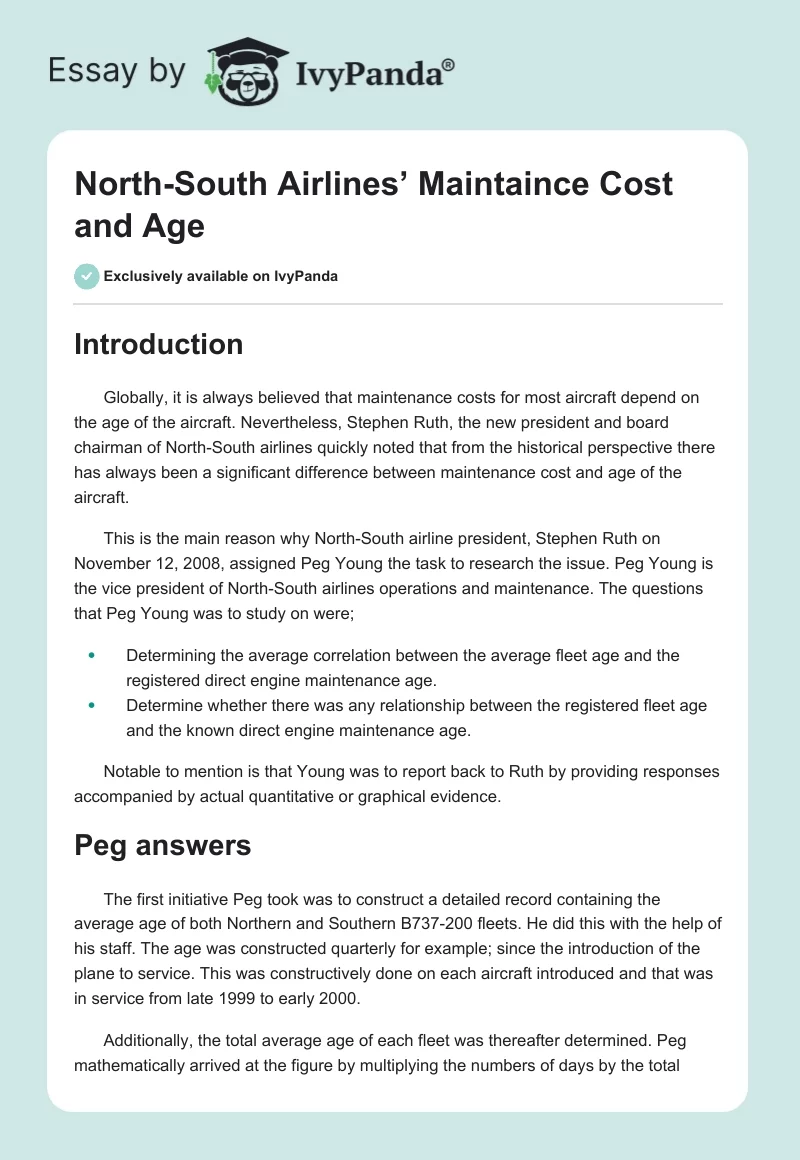 North-South Airlines’ Maintaince Cost and Age. Page 1