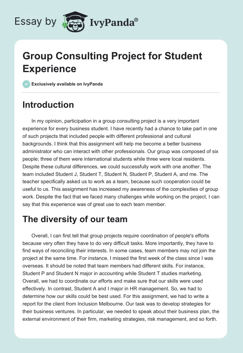 Group Consulting Project for Student Experience. Page 1