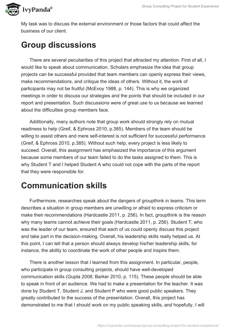 Group Consulting Project for Student Experience. Page 2