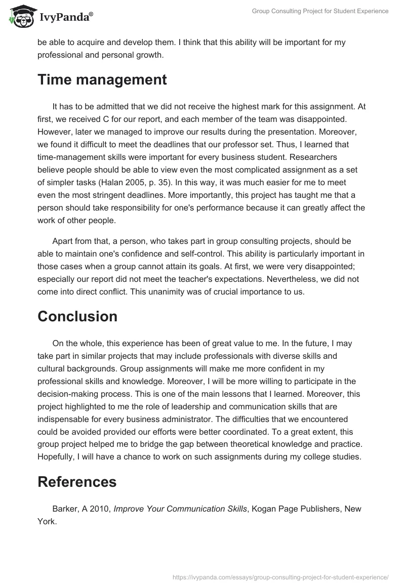 Group Consulting Project for Student Experience. Page 3