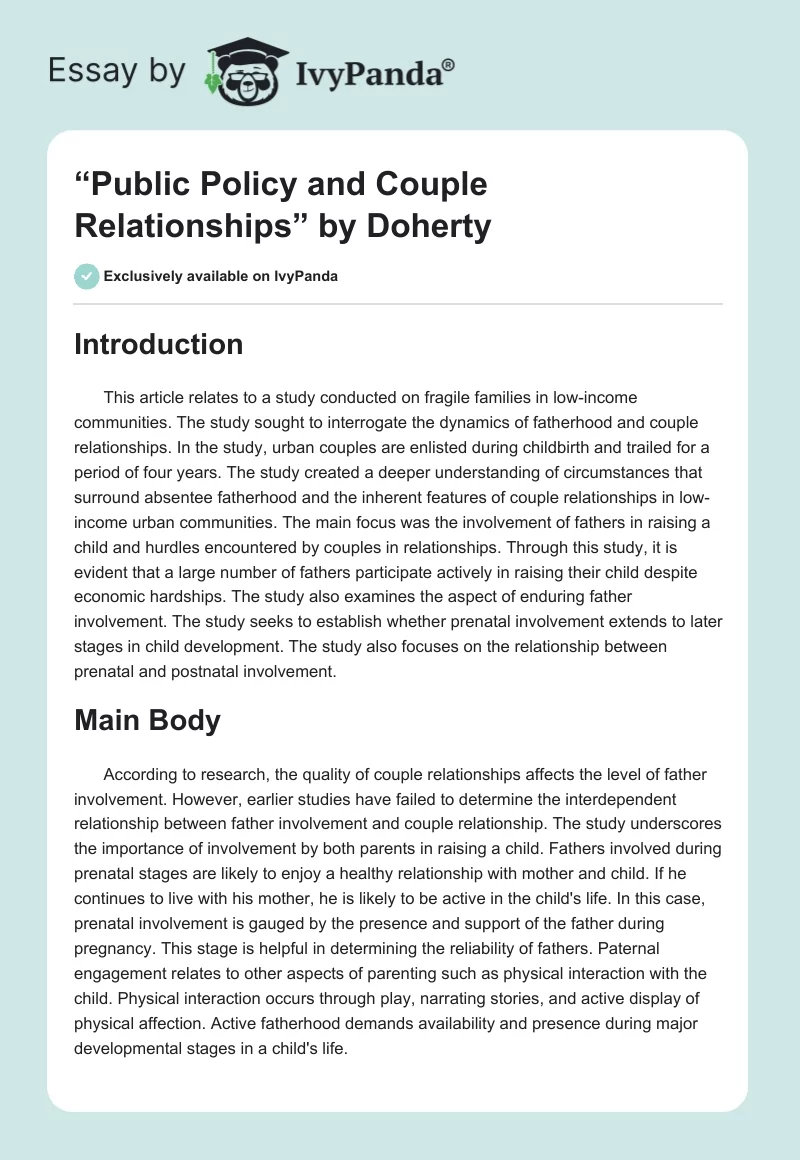 “Public Policy and Couple Relationships” by Doherty. Page 1