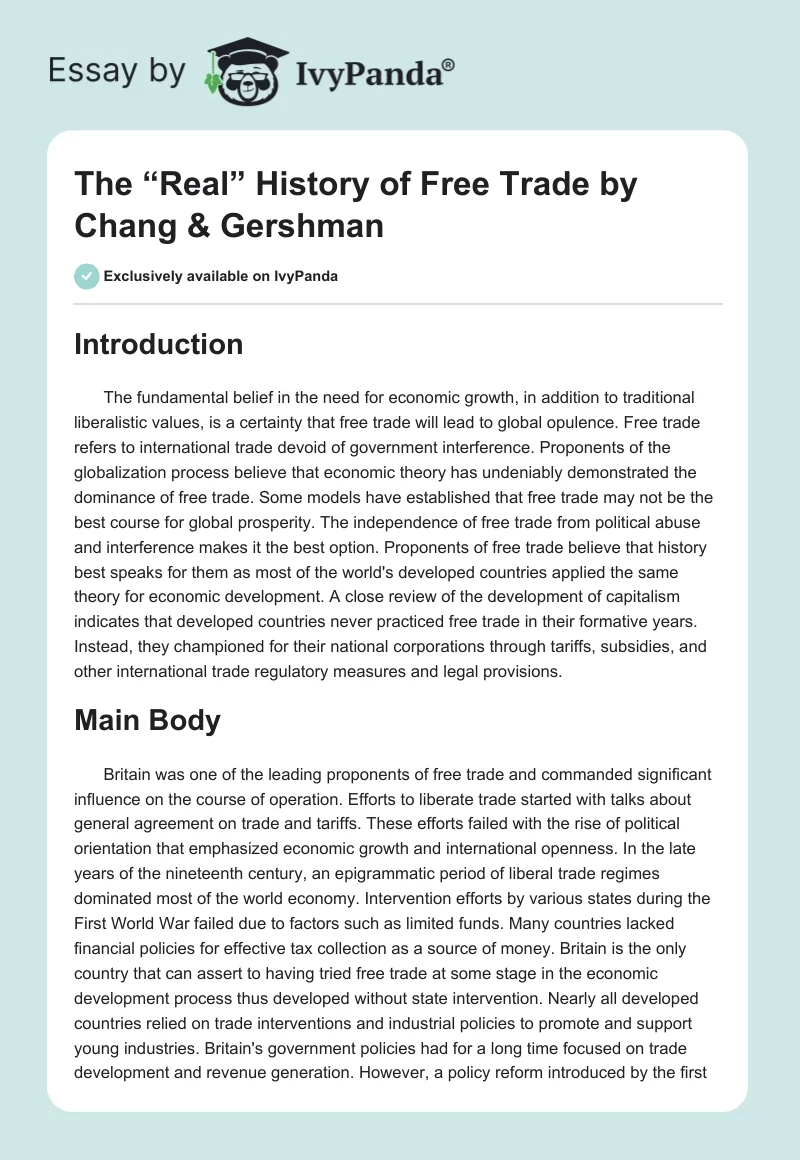 The “Real” History of Free Trade by Chang & Gershman. Page 1
