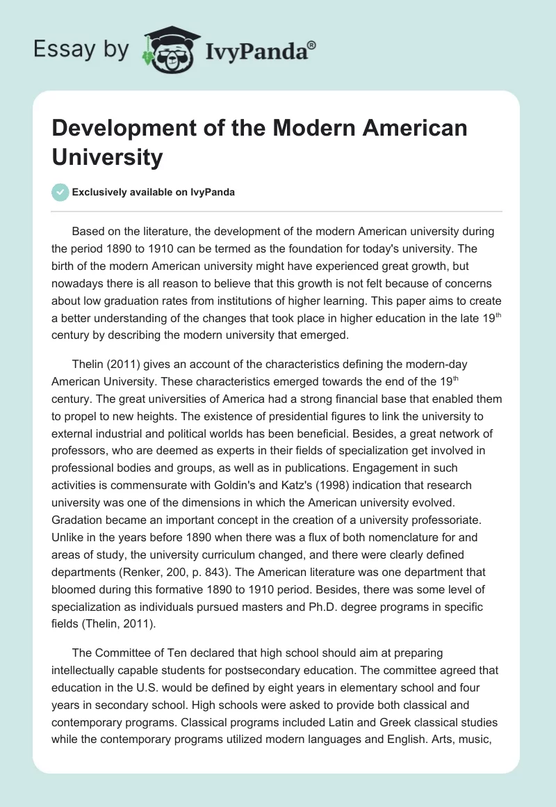 Development of the Modern American University. Page 1