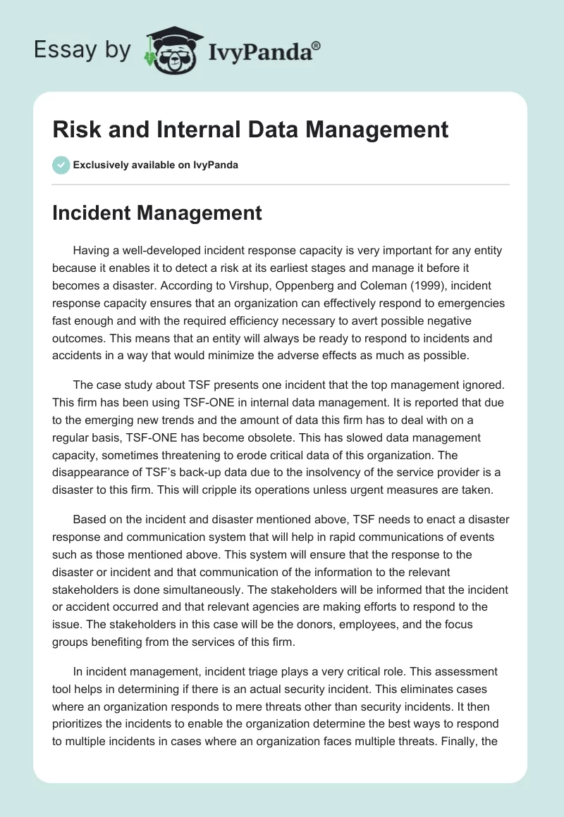 Risk and Internal Data Management. Page 1