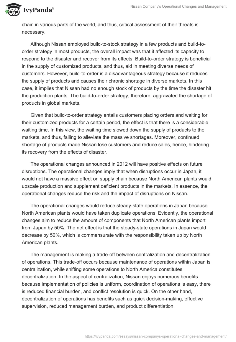 Nissan Company's Operational Changes and Management. Page 3