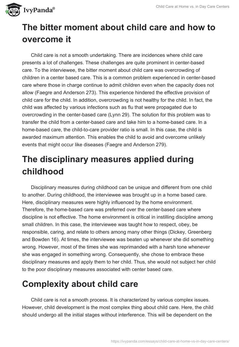 Child Care at Home vs. in Day Care Centers. Page 3
