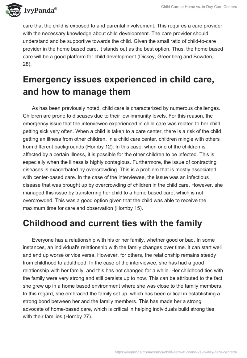 Child Care at Home vs. in Day Care Centers. Page 4