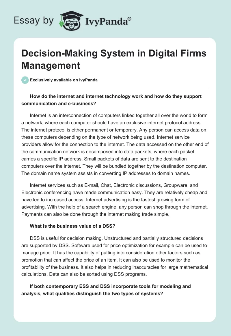 Decision-Making System in Digital Firms Management. Page 1