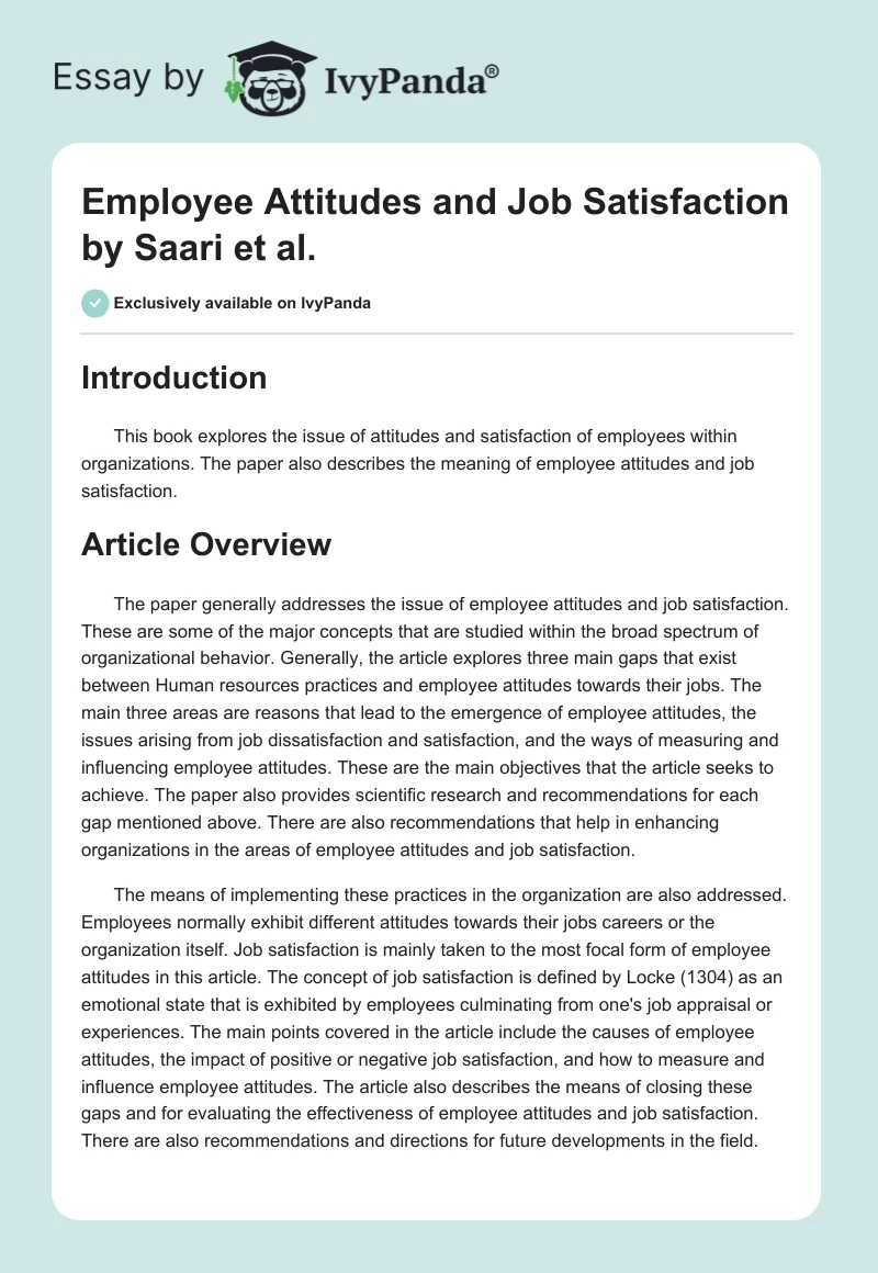 "Employee Attitudes and Job Satisfaction" by Saari et al.. Page 1