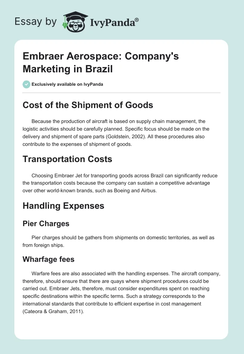 Embraer Aerospace: Company's Marketing in Brazil. Page 1