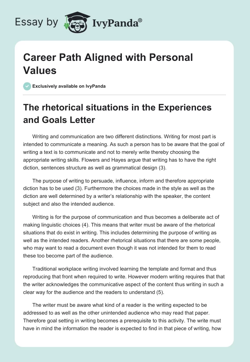 Career Path Aligned With Personal Values. Page 1