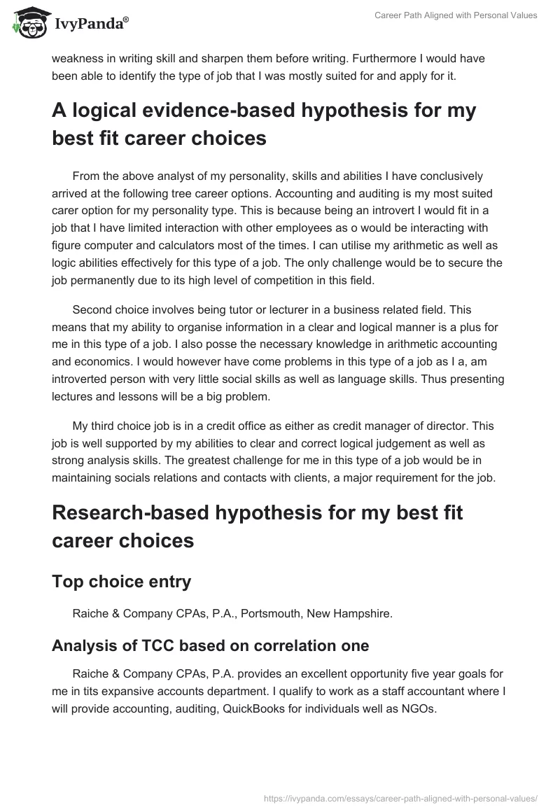 Career Path Aligned With Personal Values. Page 5