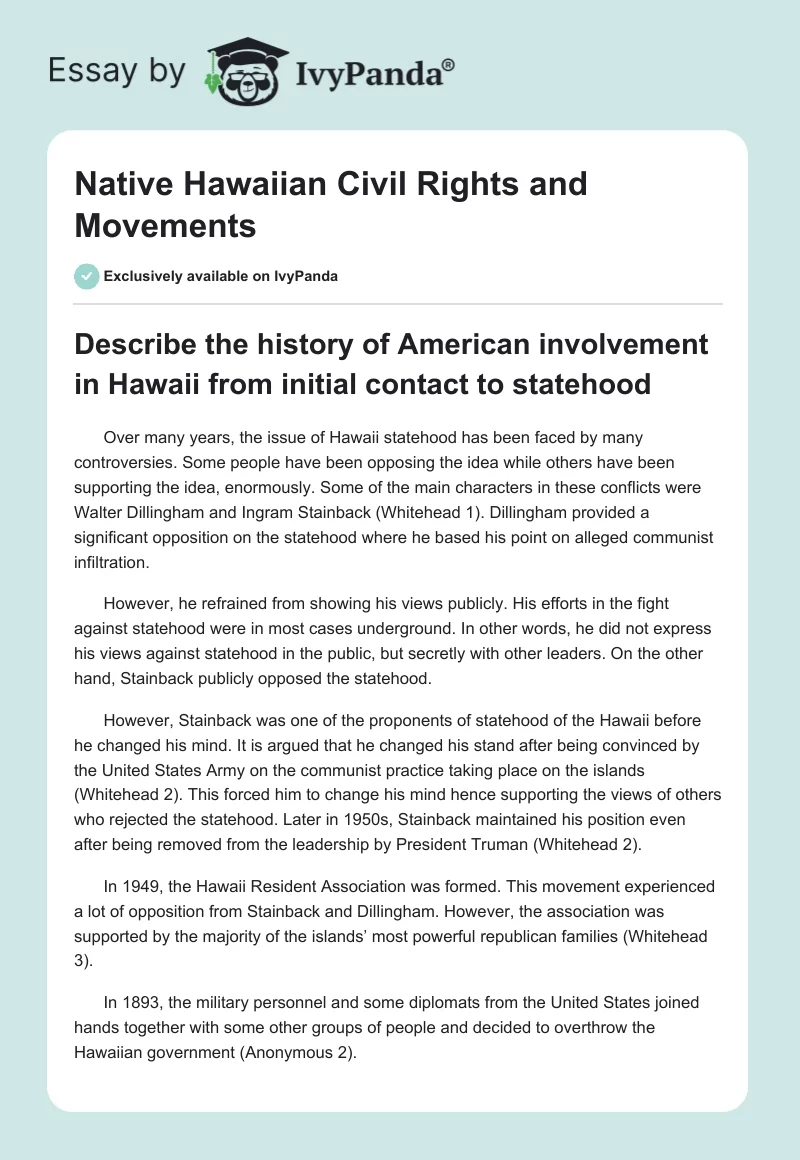 Native Hawaiian Civil Rights and Movements. Page 1