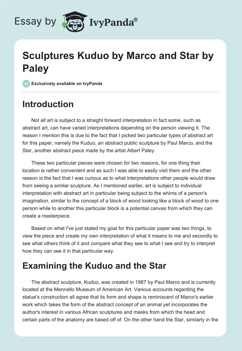 Sculptures Kuduo by Marco and Star by Paley. Page 1